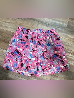 Nike Pink Multicolor Logo Print Athletic Shorts
